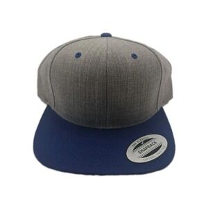 The Classics Yupoong Trucker Hat Men's Grey With Blue Bill Snapback 20% Wool